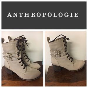 Anthropologie Neutral Taupe Lace-Up Ankle Boots with Buckle Straps